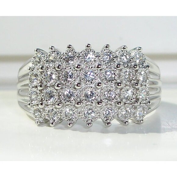 925 STERLING SILVER 4 Row Pave Cubic Zirconia Ring - Picture 1 of 13